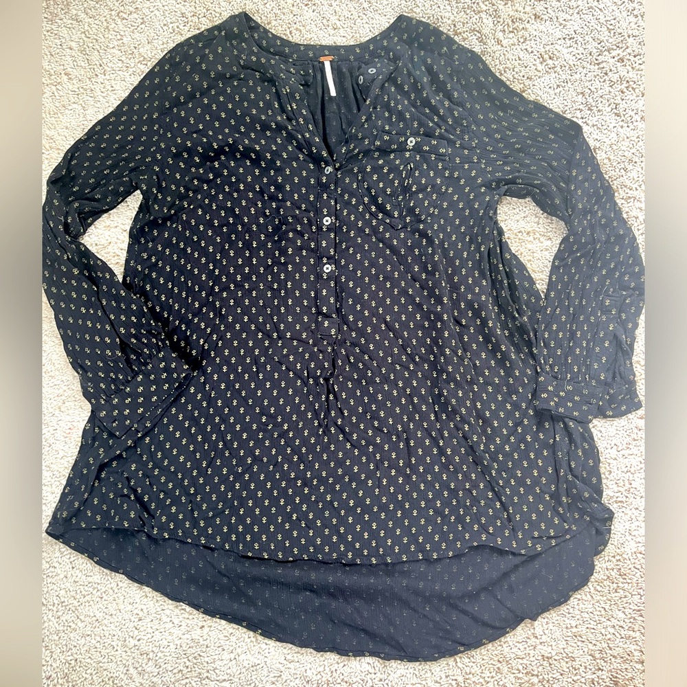 🔥Free People woman’s medium tunic black high low hem long sleeve